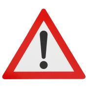 Warnschild in Dreiecksform mit rotem Rand und schwarzem Ausrufezeichen.